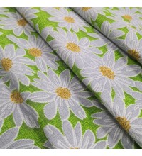 Скатертинна тканина рогожка Ромашки зелений
