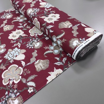 Скатертная ткань с пропиткой Элис цветы бордовый