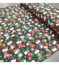 Новорічна тканина з просоченням Різдвяні валянки зелений