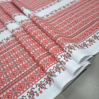 Ткань полотенечная вафельная Вышиванка красный 150 см