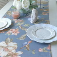 Дорожка на стол с пропиткой Колибри голубой 45*175 см