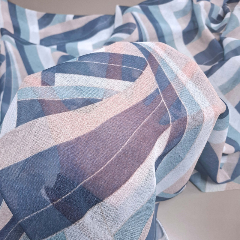 Тюль під льон Маріно Абстракція синій 301611