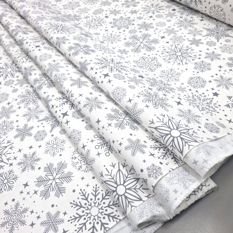 Новорічна тканина з просоченням Сніжинки сірий 2400674
