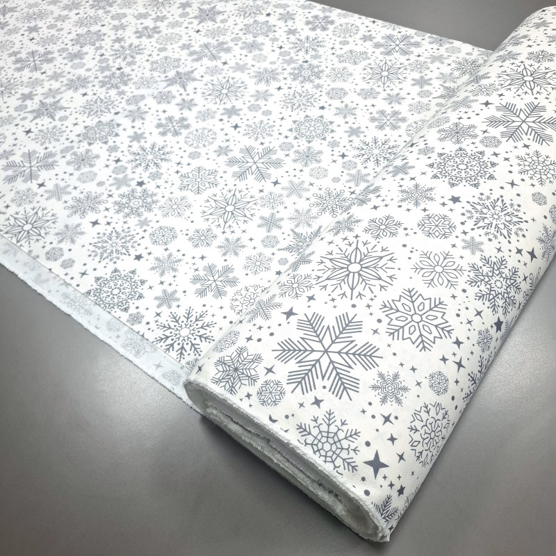 Новорічна тканина з просоченням Сніжинки сірий 2400674