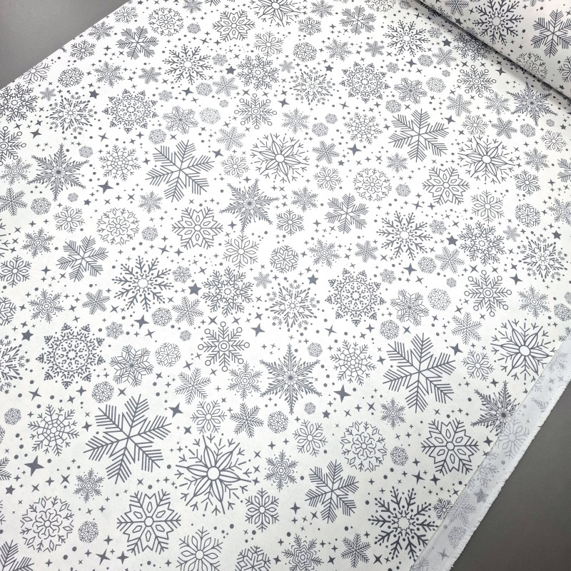 Новорічна тканина з просоченням Сніжинки сірий 2400674