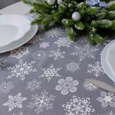 Дорожка на стол с пропиткой Снежинки серый 45*175 см