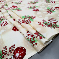 Новогодняя ткань для скатерти Игрушки бежевый