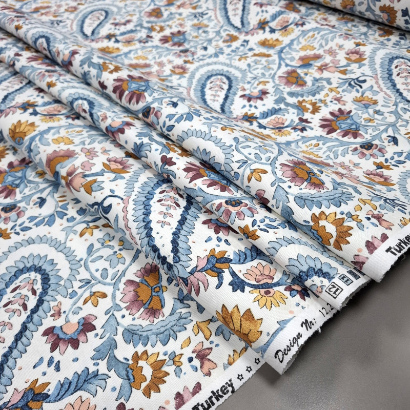 Скатертная ткань с пропиткой Пейсли огурцы синий 281557