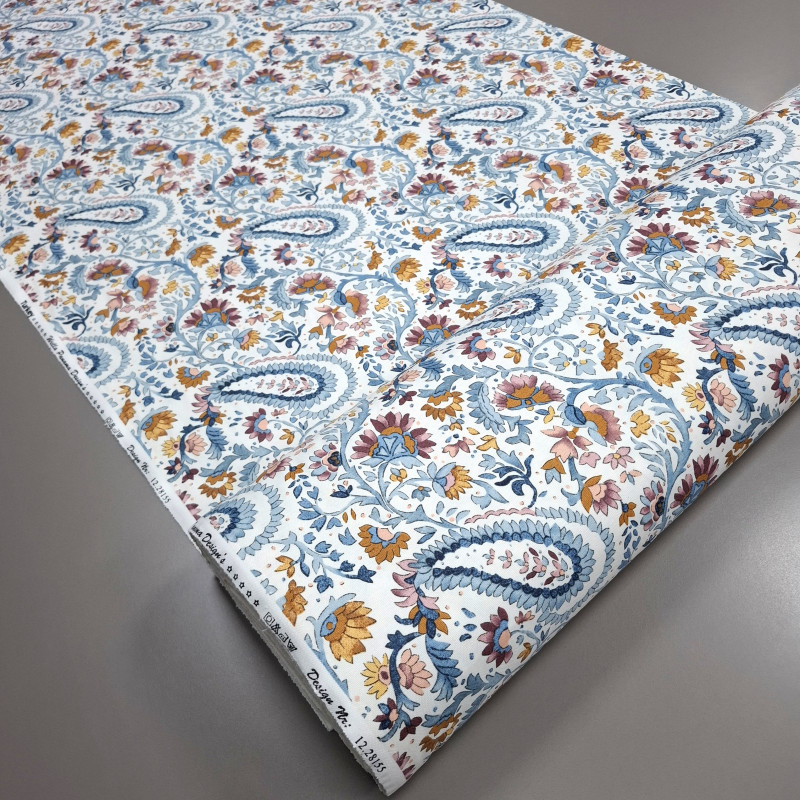 Скатертная ткань с пропиткой Пейсли огурцы синий 281557