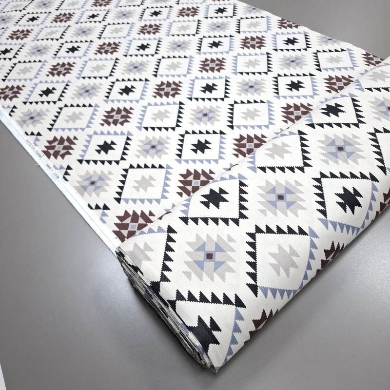 Скатертинна тканина з просоченням Геометричний візерунок коричневий 514918