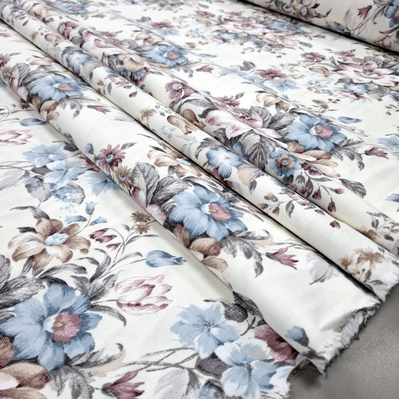 Скатертинна тканина з просоченням Весняні квіти блакитний 235768