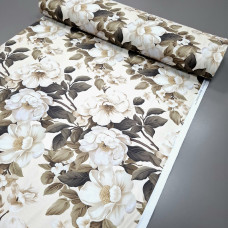 Тканина скатертна з просоченням діджитал Великі квіти шампань