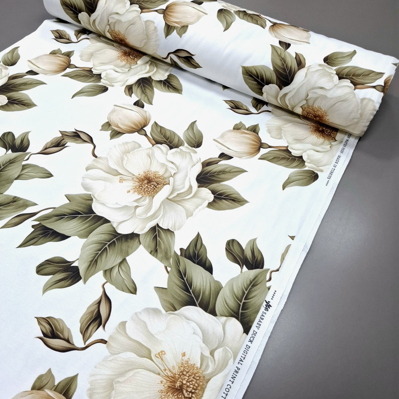 Тканина скатертна з просоченням діджитал Магнолія білий 85311