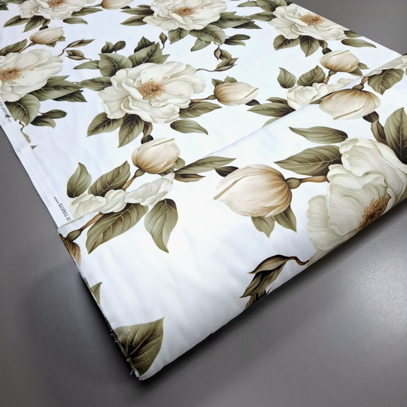 Тканина скатертна з просоченням діджитал Магнолія білий 85311