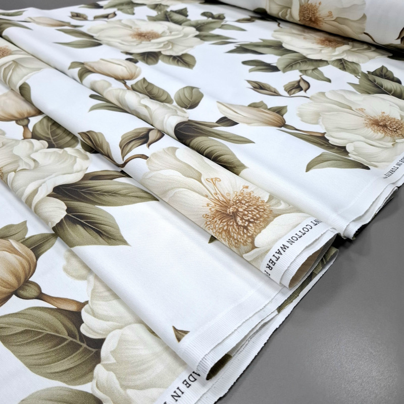 Тканина скатертна з просоченням діджитал Магнолія білий 85311