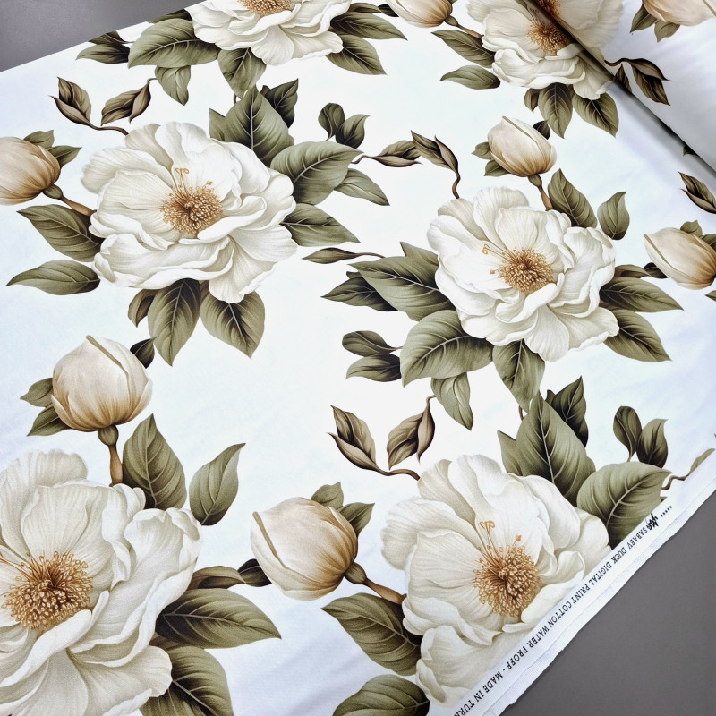 Тканина скатертна з просоченням діджитал Магнолія білий 85311