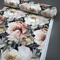 Тканина скатертна з просоченням діджитал Півонія санрайз чорний