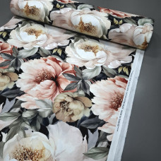 Тканина скатертна з просоченням діджитал Півонія санрайз чорний