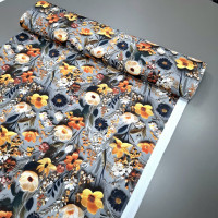 Скатертная ткань с пропиткой диджитал Полевые цветы серый