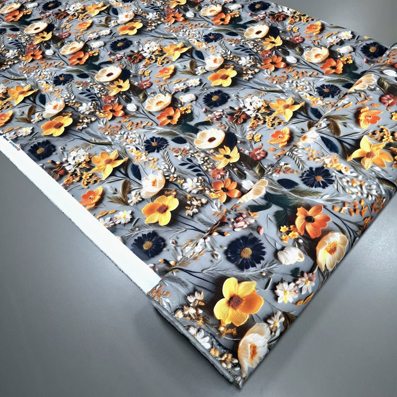 Скатертинна тканина з просоченням діджитал Польові квіти сірий 8826821