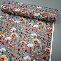 Скатертная ткань с пропиткой диджитал Маки серый