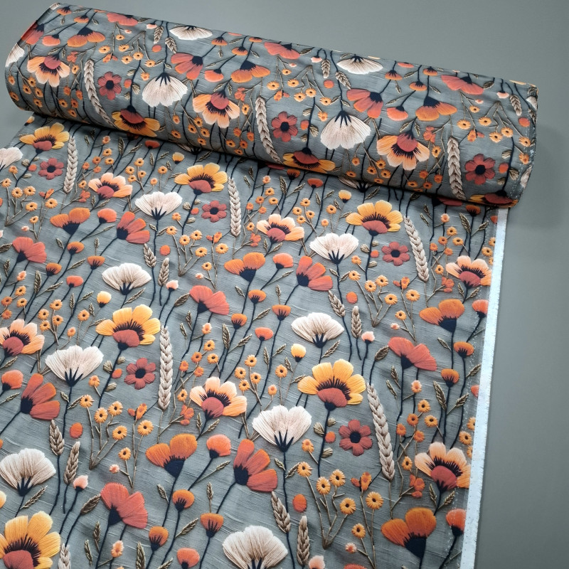 Скатертинна тканина з просоченням діджитал Маки сірий 8826831