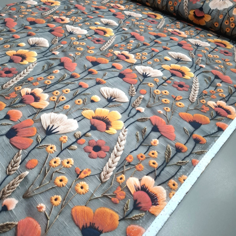 Скатертинна тканина з просоченням діджитал Маки сірий 8826831