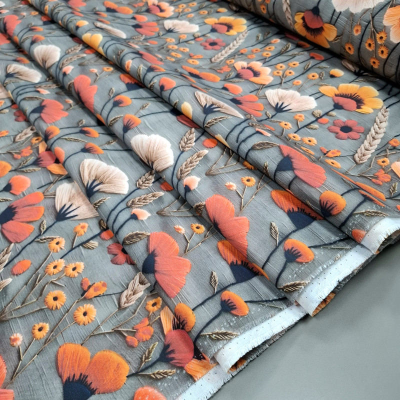 Скатертинна тканина з просоченням діджитал Маки сірий 8826831