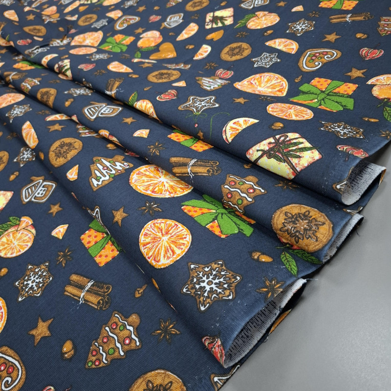 Новорічна тканина для скатертин Цитрус 204391