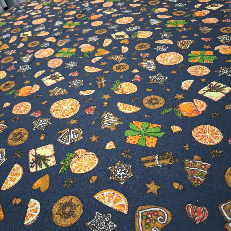 Новорічна тканина для скатертин Цитрус 204391