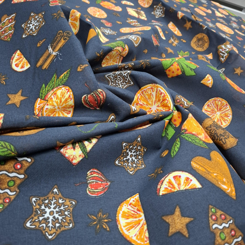 Новорічна тканина для скатертин Цитрус 204391
