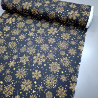 Новогодняя ткань с пропиткой Снежинки чорний