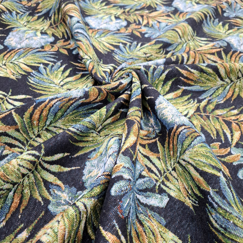 Тканина гобелен Листя папороті чорний 916291