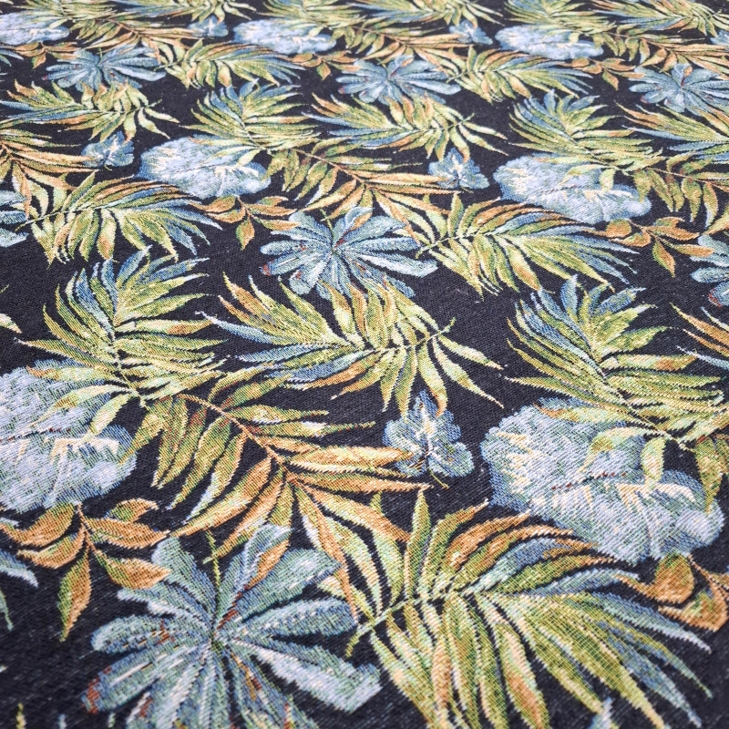 Тканина гобелен Листя папороті чорний 916291