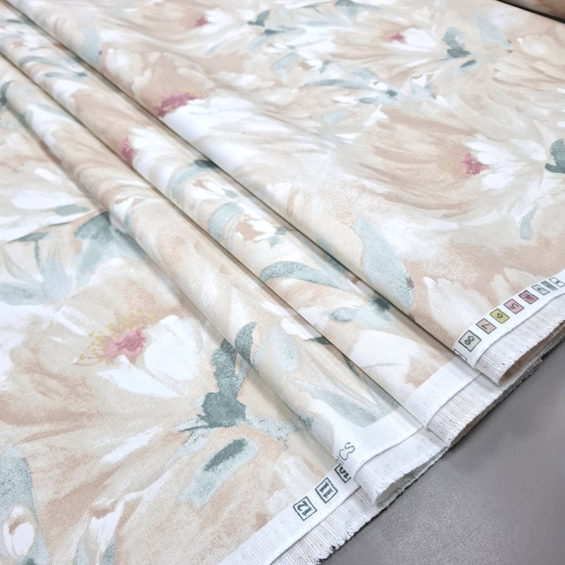 Тканина скатертинна з просоченням Пастельні квіти бежевий 202745