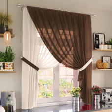 Комплект тюль на кухню Анжелика коричневый