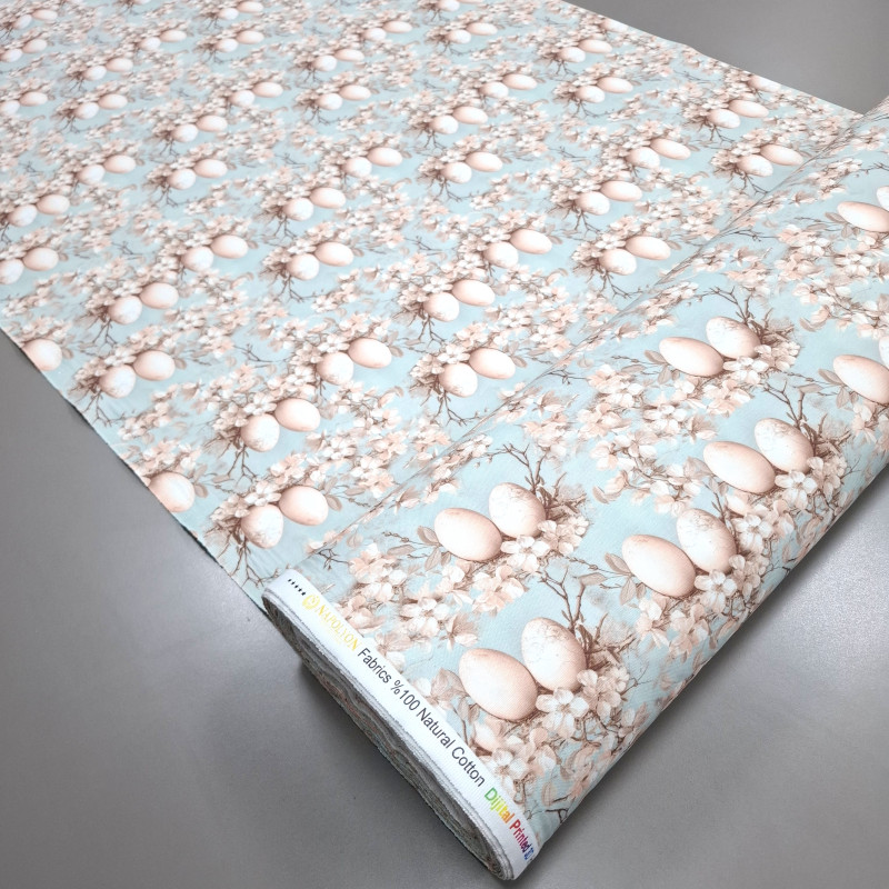 Скатертная ткань с пропиткой диджитал Крашенки в сакуре 8802802