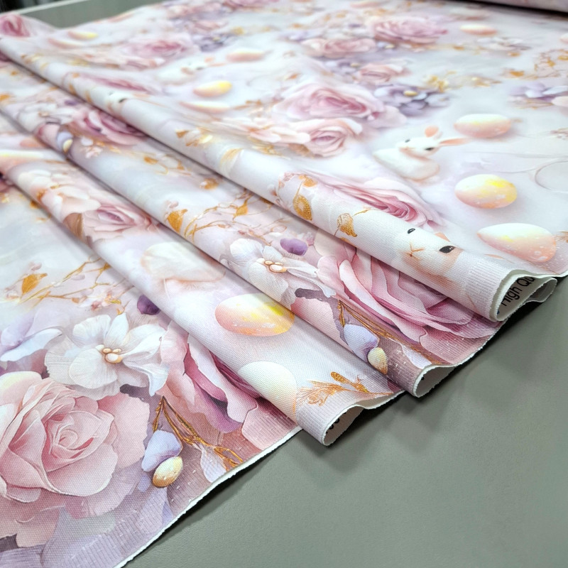 Скатерточная ткань с пропиткой диджитал Пасхальные яйца в розах 8802792