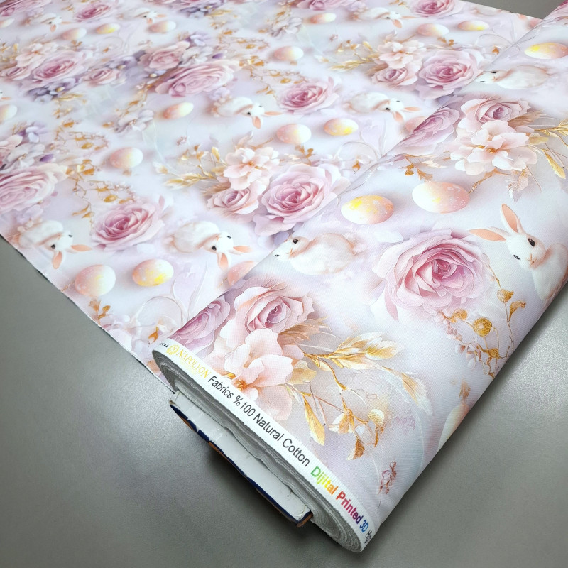 Скатерточная ткань с пропиткой диджитал Пасхальные яйца в розах 8802792