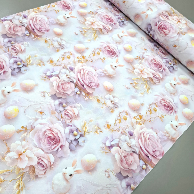 Скатерточная ткань с пропиткой диджитал Пасхальные яйца в розах 8802792