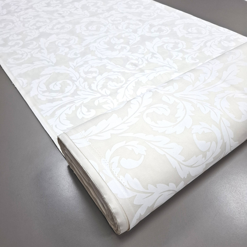 Скатертина тканина з просоченням Принт Жаккард Еліт молочний 11584