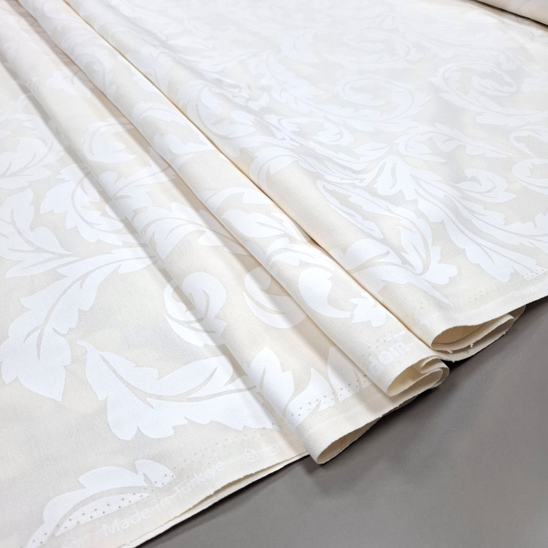 Скатертина тканина з просоченням Принт Жаккард Еліт молочний 11584