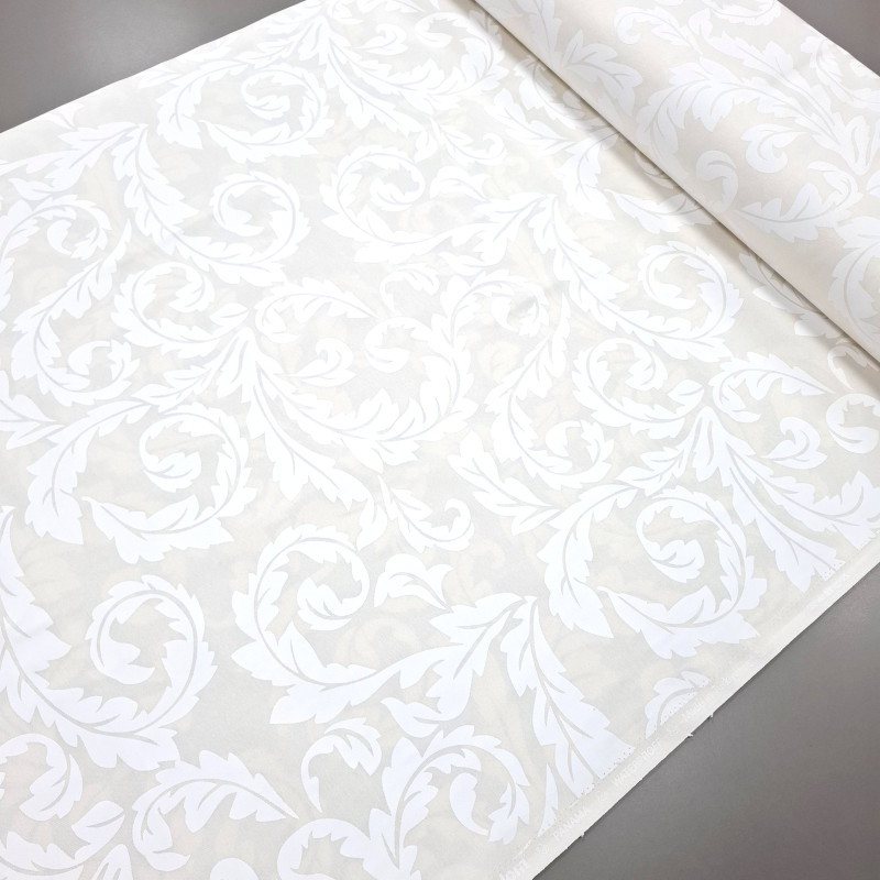 Скатертина тканина з просоченням Принт Жаккард Еліт молочний 11584