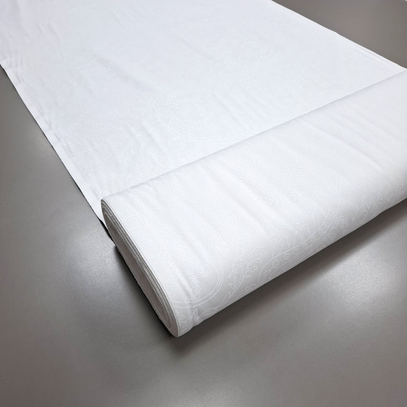 Скатертина тканина з просоченням Принт Королівський жаккард білий 11843