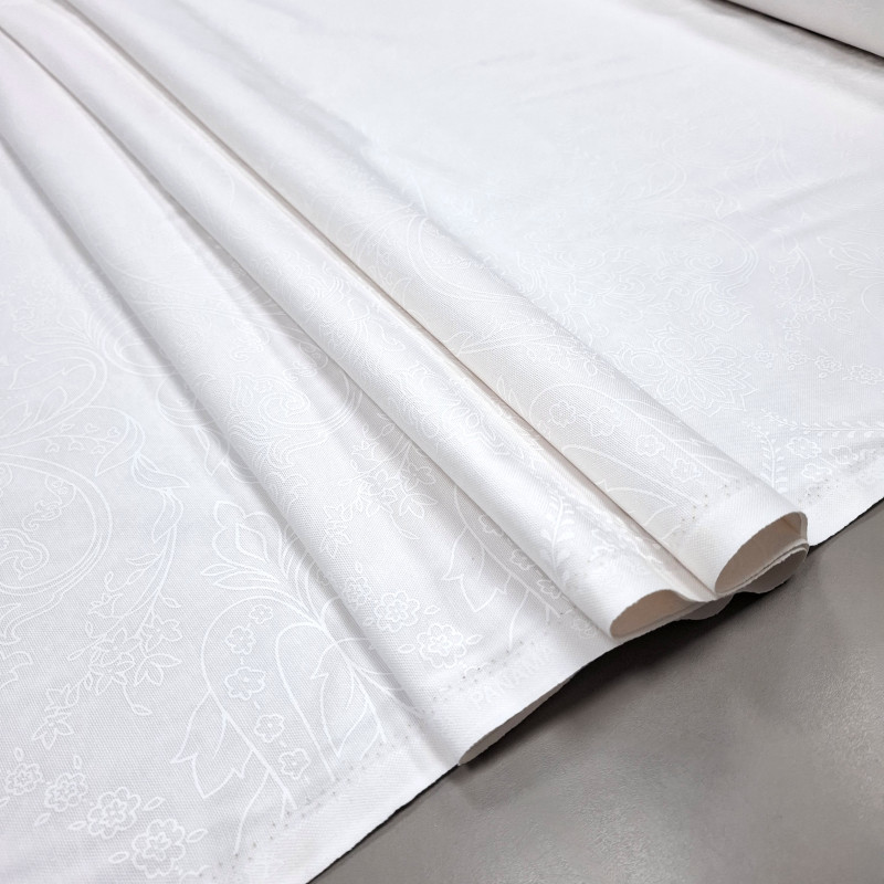 Скатертина тканина з просоченням Принт Королівський жаккард білий 11843