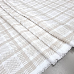 Скатертная ткань полупанама Клетка бежевая 150 см