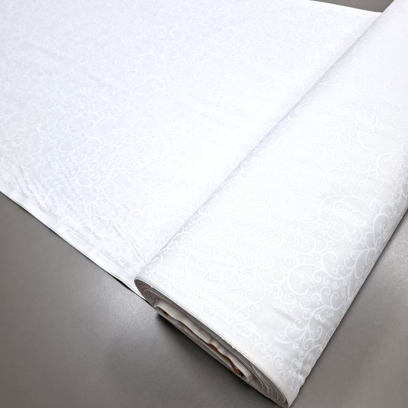 Скатертная ткань с пропиткой Принт жаккард Вьюнок белый 115913