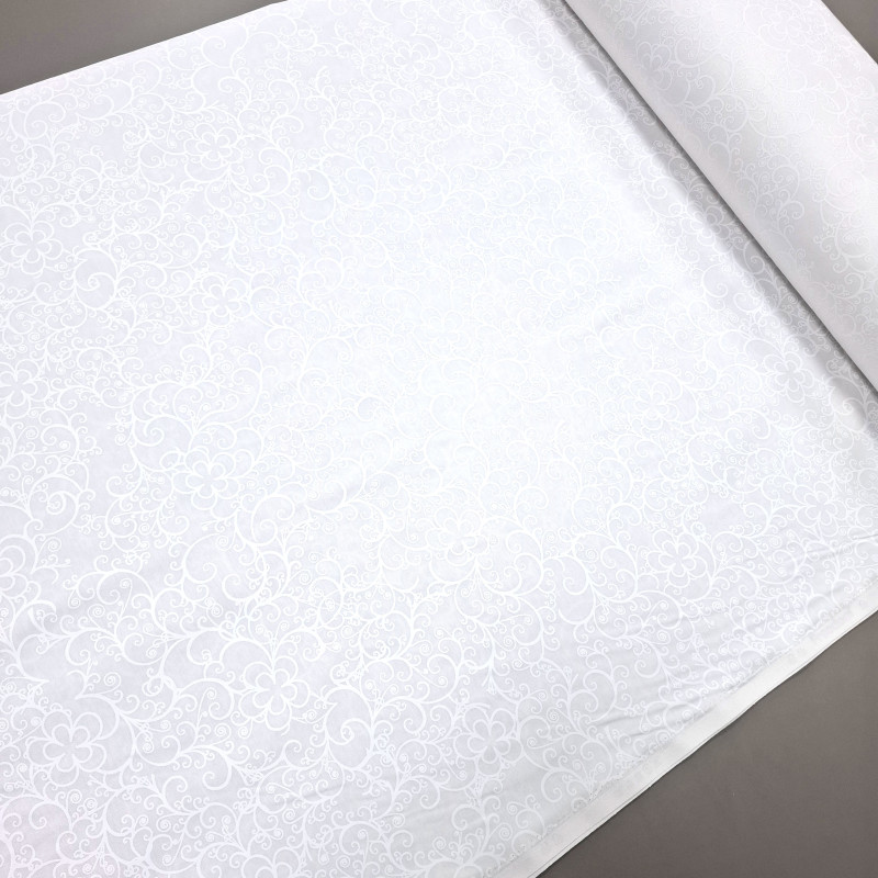 Скатертная ткань с пропиткой Принт жаккард Вьюнок белый 115913