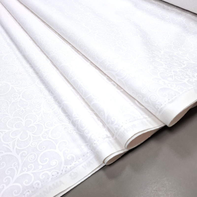 Скатертная ткань с пропиткой Принт жаккард Вьюнок белый 115913