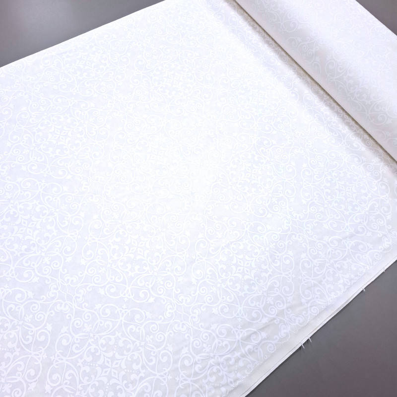 Скатертная ткань с пропиткой Принт жаккард Арабеска белый 11823